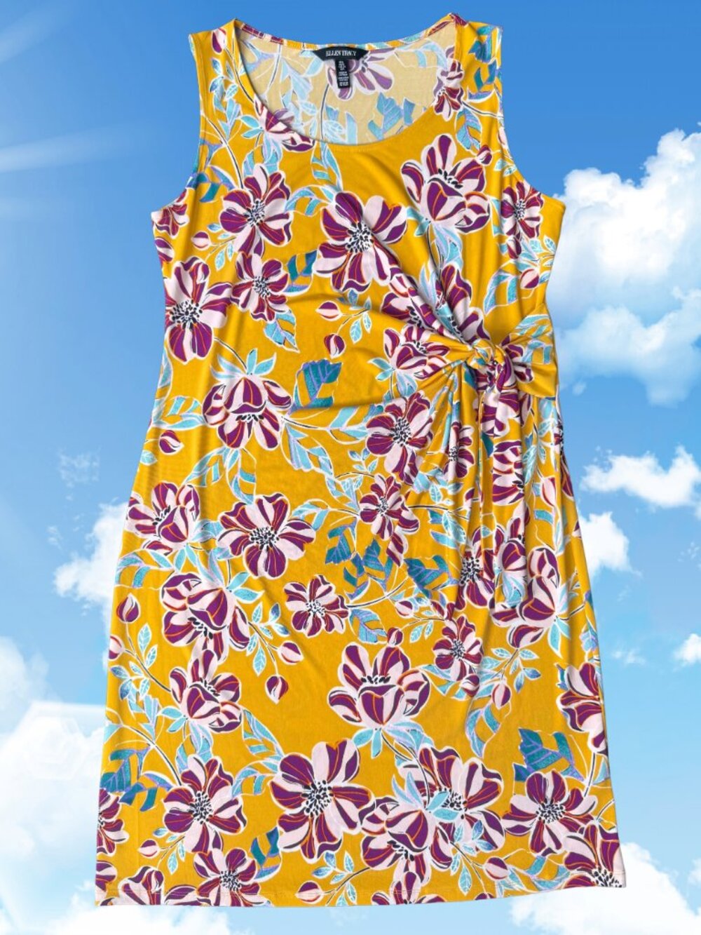 Ellen Tracy Floral Wrap Dress Yellow Pink Purple Size Large